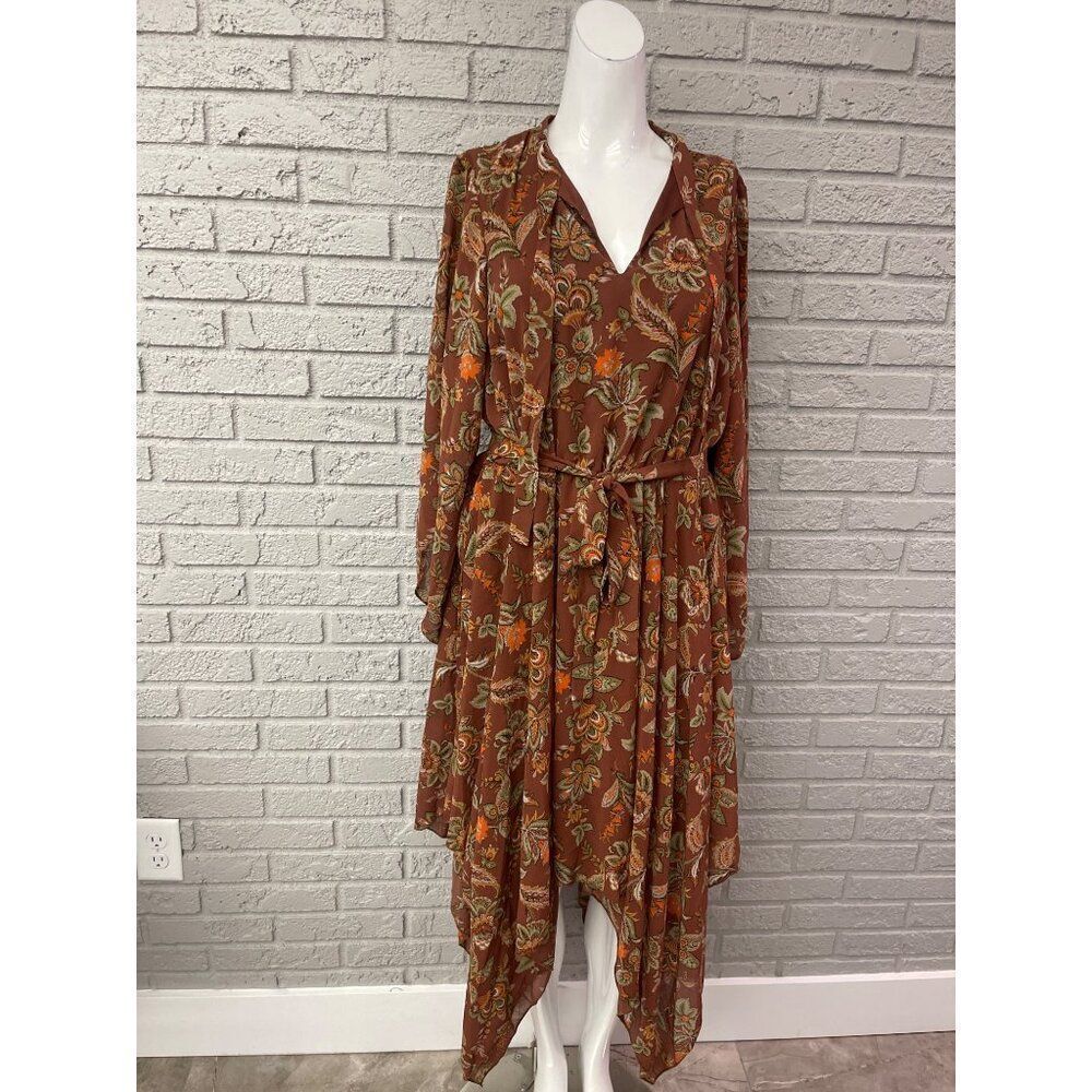 NWT Lark + Grey Women Long Sleeve Floral Kerchief Hem Dress Size 3X